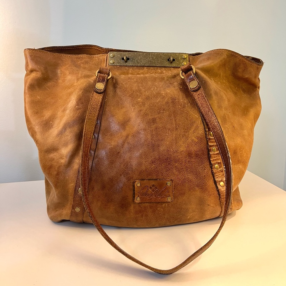 Patricia Nash Benvenuto Tan Vintage Distressed Leather Large Tote Shoulder Bag - Picture 2 of 13